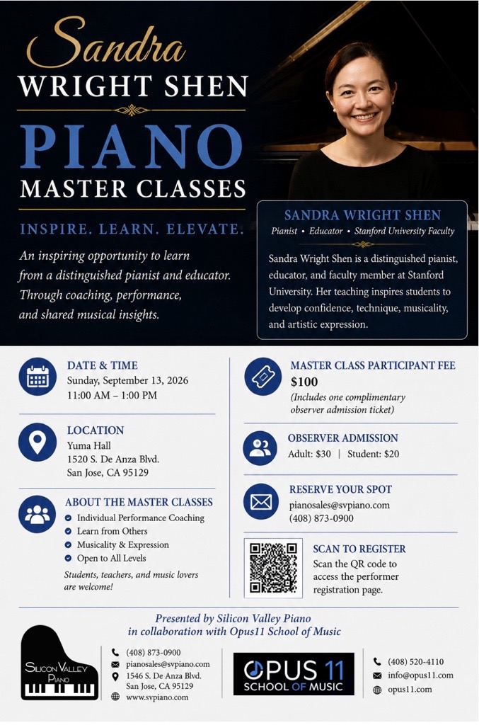 Sandra Wright Shen Piano Master Classes flyer